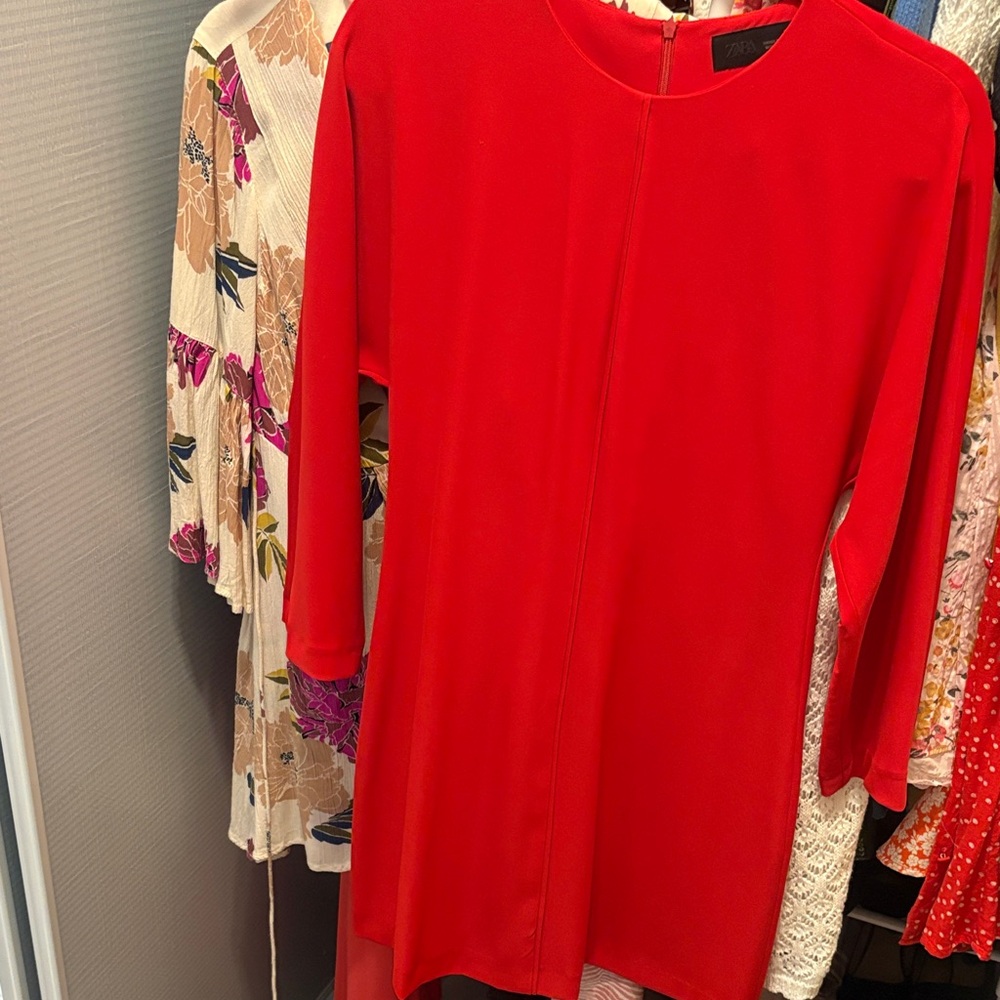 Zara Vibrant Red Long-Sleeve Shift dress